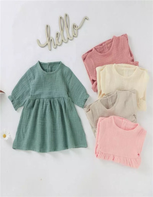 Organic cotton muslin baby dress girls 12-24M